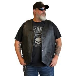 Hot Leathers Black Genuine Leather Lace-Up Motorcycle Vest 3XL